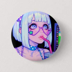 Pastellfarbene Internet-Girl-Starbrille Button