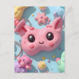 Pastellfarbene Kawaii-Kreatur-Fantasy-Kunst Postkarte