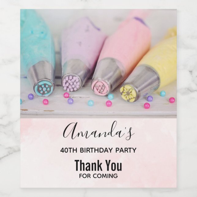 Pastellfarbene Kuchendekorationstools Geburtstag Weinetikett (Einzelnes Label)