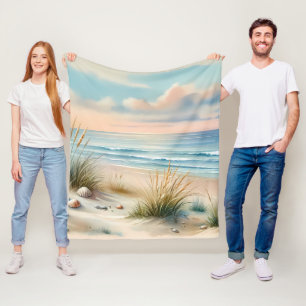 Pastellfarbene Küsten-Dünen-Aquarellmalerei Fleecedecke