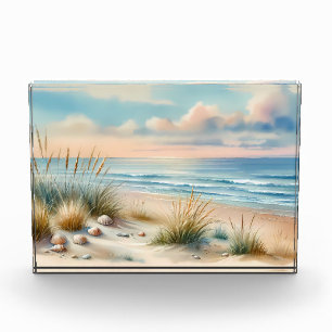 Pastellfarbene Küsten-Dünen in Aquarell Fotoblock