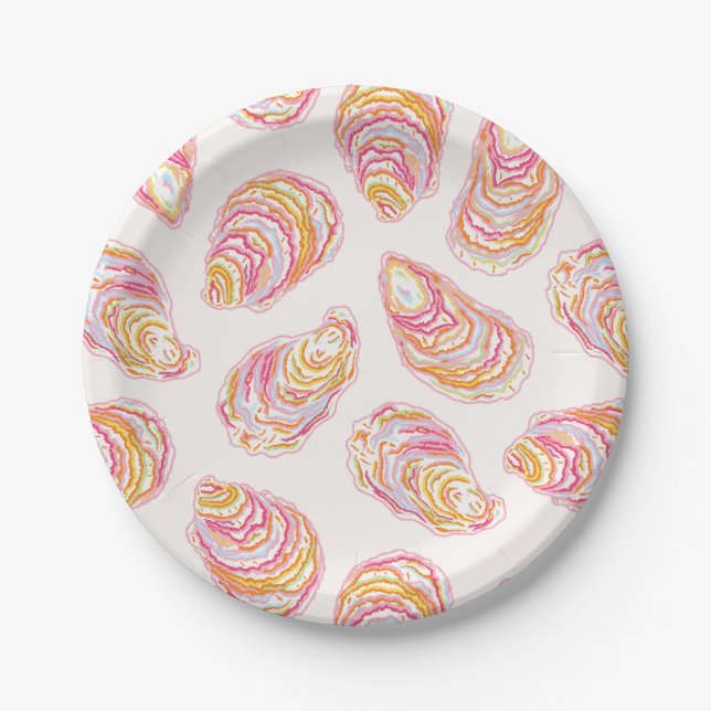 Pastellfarbene Muscheln an der Küste Oyster Pappteller (Vorderseite)