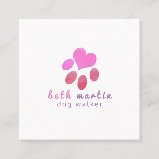 Pastellfarbene, Niedliche, rosa Aquarellfarben Quadratische Visitenkarte (Vorderseite)