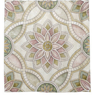 Pastellfarbene Opalescent-Blumenmosaik - Mandala Duschvorhang