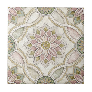 Pastellfarbene Opalescent-Blumenmosaik - Mandala Fliese