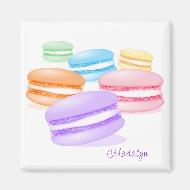 pastellfarbene Regenbogenmacarons Magnet (Vorne)