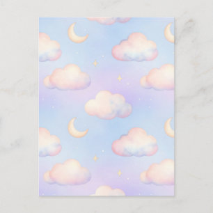 Pastellfarbene Träumerei-Wolken-Halbmond-Muster Postkarte