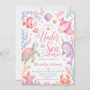Pastellfarbene Under-the-Sea-Baby-Party für Mädche Einladung