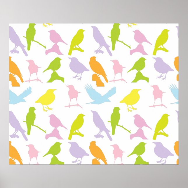 Pastellfarbene Varietät des Vogelmusters Poster (Vorne)