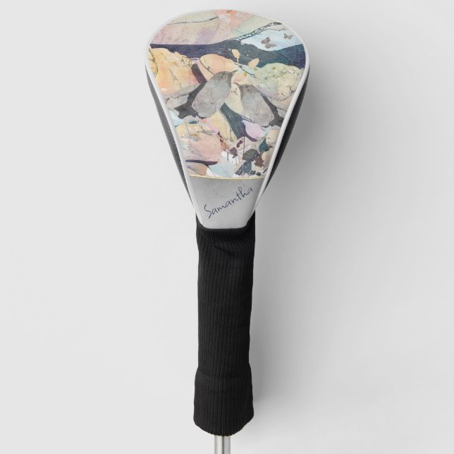 Pastellfarbene Vögel und Schmetterlinge Personalis Golf Headcover (Vorderseite)