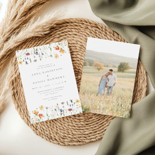 Pastellfarbene Wildblumen-Foto-Hochzeitseinladung Einladung
