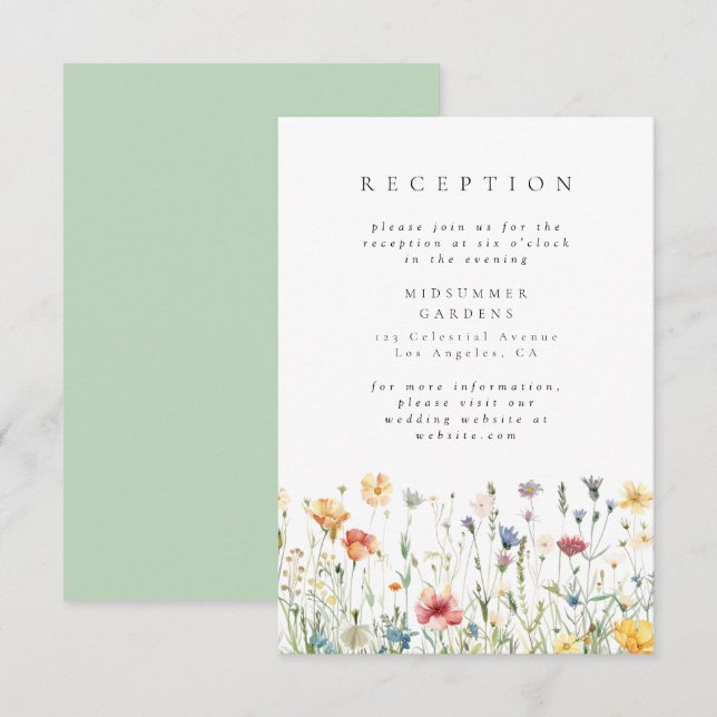 Pastellfarbene Wildblumen-Hochzeitsempfangs-Einlag Begleitkarte (Vorne/Hinten)