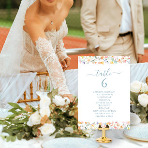 Pastellfarbene Wildblumen-Hochzeitstisch-Nummer Einladung
