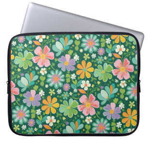 Pastellfarbene Wildblumen in rosa, Lila orange und Laptopschutzhülle