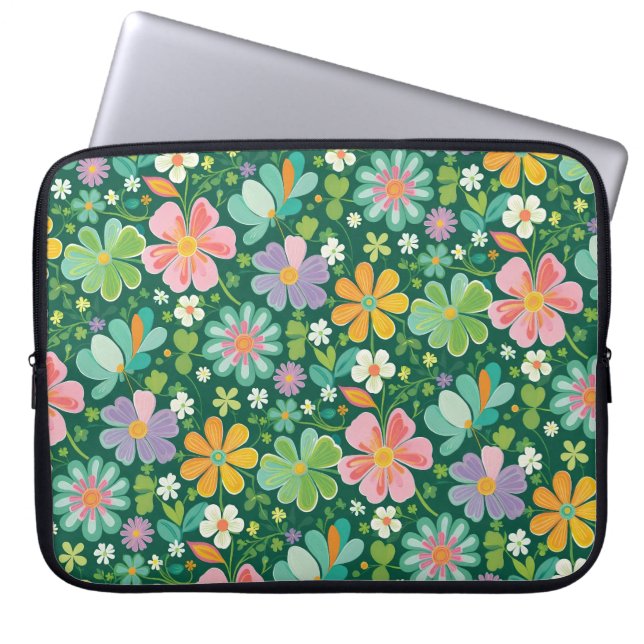 Pastellfarbene Wildblumen in rosa, Lila orange und Laptopschutzhülle (Vorderseite)