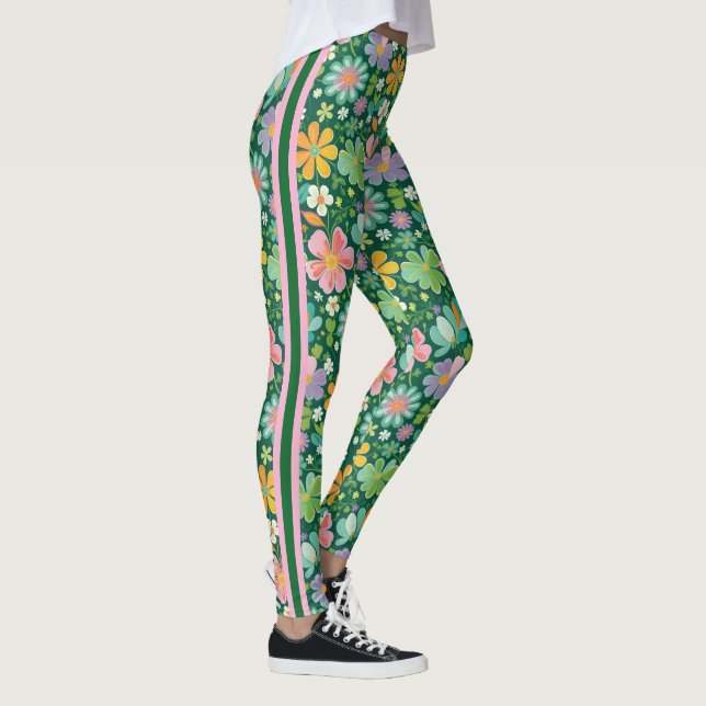 Pastellfarbene Wildblumen in rosa, Lila orange und Leggings (Rechts)