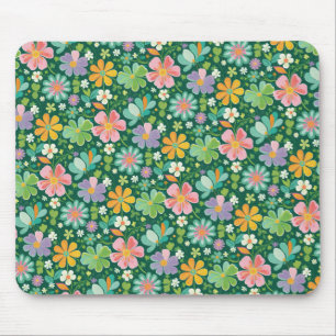 Pastellfarbene Wildblumen in rosa, Lila orange und Mousepad