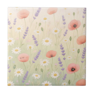 Pastellfarbene Wildblumenwiese Sanfte Blüte Fliese