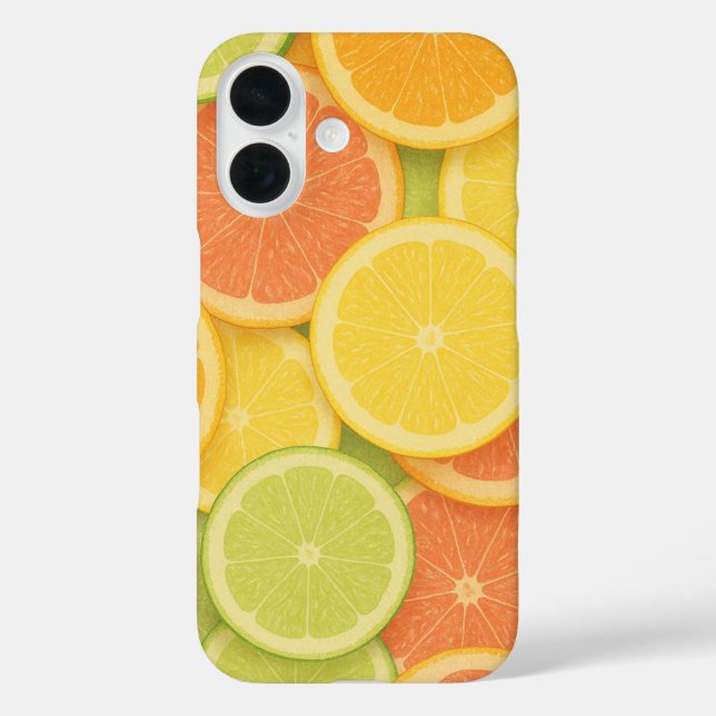 Pastellfarbene Zitronenscheiben-Musterung iPhone 16 Hülle (Rückseite)