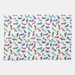 Pastellfarbener Dachshund-Küchenhandtuch Geschirrtuch