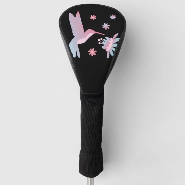Pastellfarbener Kolibri mit Blütengeschenk Golf Headcover (Vorderseite)