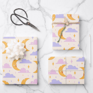 Pastellfarbener Schlaf-Mond Geschenkpapier Set