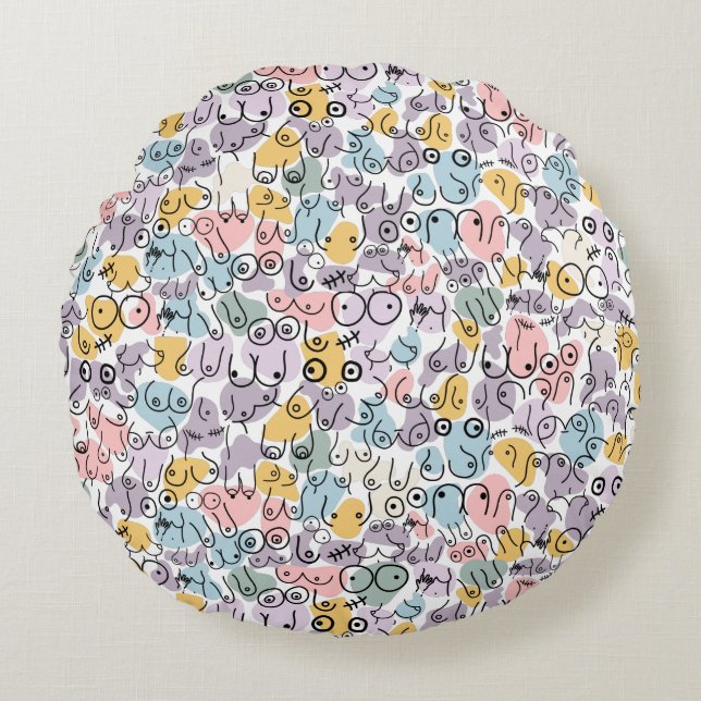 pastellfarbenes Brustdesign Rundes Kissen (Vorderseite)
