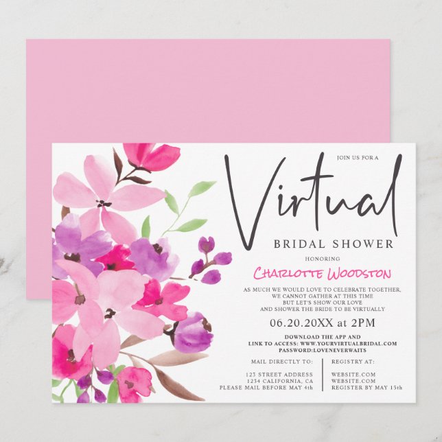 Pastellfarbenes, florales Brautparty Einladung (Vorne/Hinten)