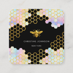 Pastellfarbenes Hexagon-Bienenlogo Quadratische Visitenkarte