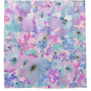 *~* Pastellfarbenes Muster Blau Pink Blume Duschvorhang