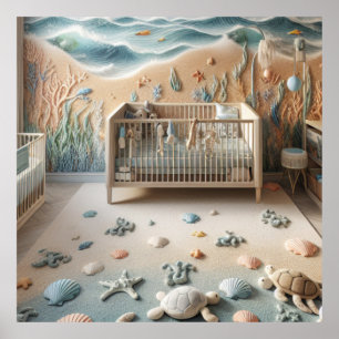 Pastellfarbenes Strand-Themen-Kinderzimmer auf ein Poster