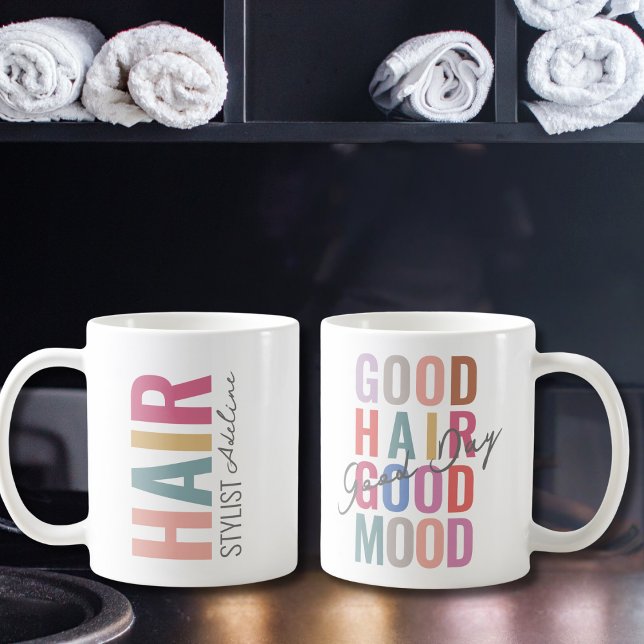 Pastellfarbenfrohe Haar Stylist Name Motivation Zi Kaffeetasse (Von Creator hochgeladen)