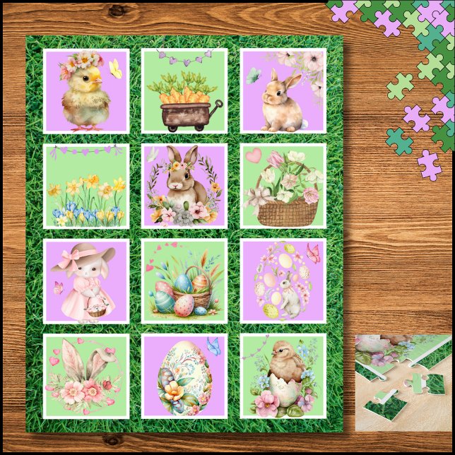Pastellfarbenpuzzle Ostersonnenblock (Pastel Easter Bunny Color Block Puzzle)