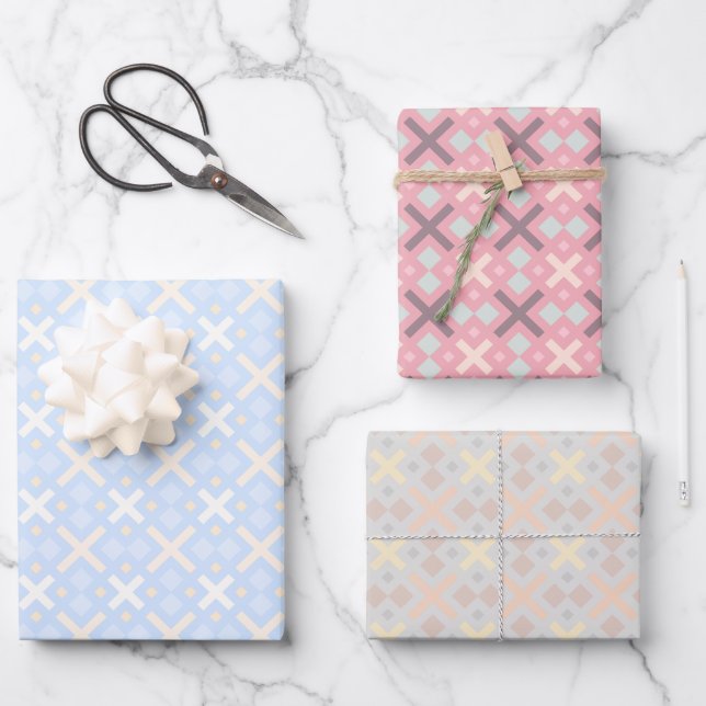 Pastellfarbiges geometrisches Rechteck-Muster Geschenkpapier Set (Vorderseite)
