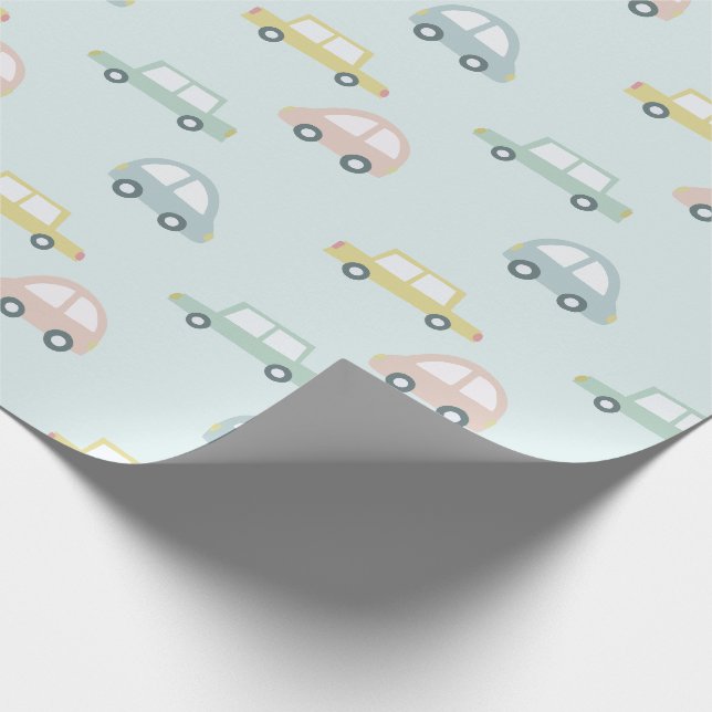 Pastellfarbwagen-Muster Blau Geschenkpapier (Ecke)
