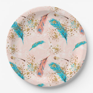 Pastellfeder-Rosa-aquamarines blaues Pappteller
