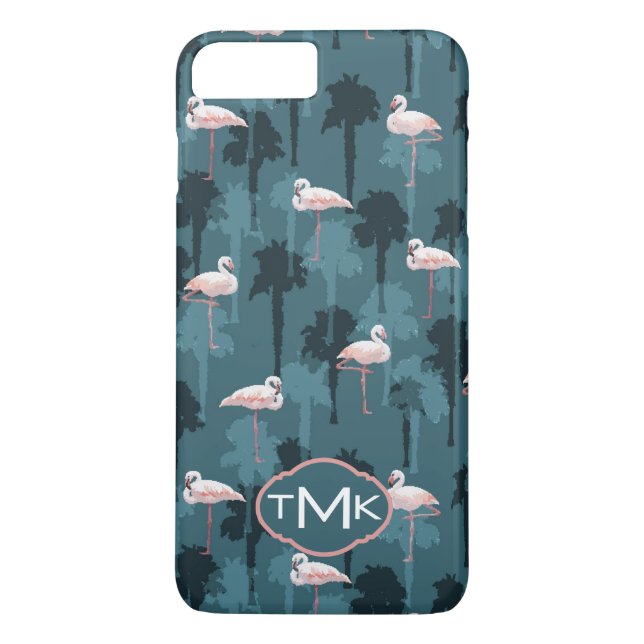 Pastellflamingos auf aquamarinem | Monogramm Case-Mate iPhone Hülle (Rückseite)