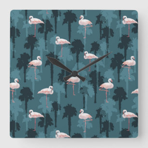 Pastellflamingos auf aquamarinem quadratische wanduhr