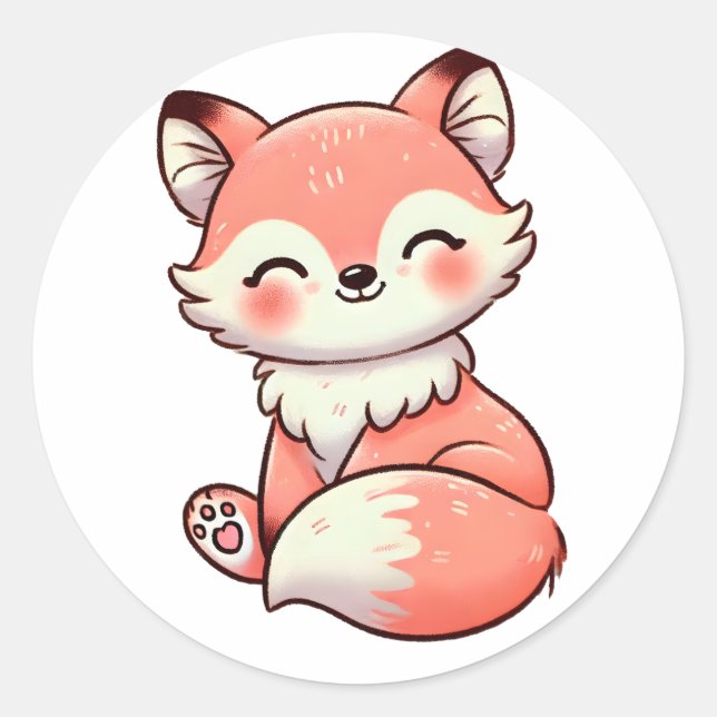 Pastellfox Design, Niedlicher, weicher Farbfox Kun Runder Aufkleber (Vorderseite)