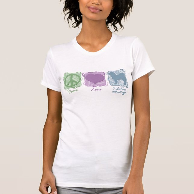 Pastellfrieden, Liebe und tibetanische Mastiffs T-Shirt (Vorderseite)