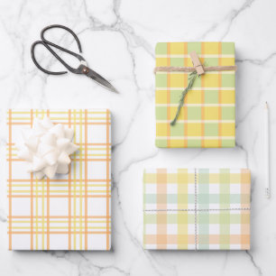Pastellgelb-grüner Orange Karierter Schachtel Ging Geschenkpapier Set