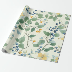 Pastellgelb und grünes Botanisches Weinmuster Geschenkpapier