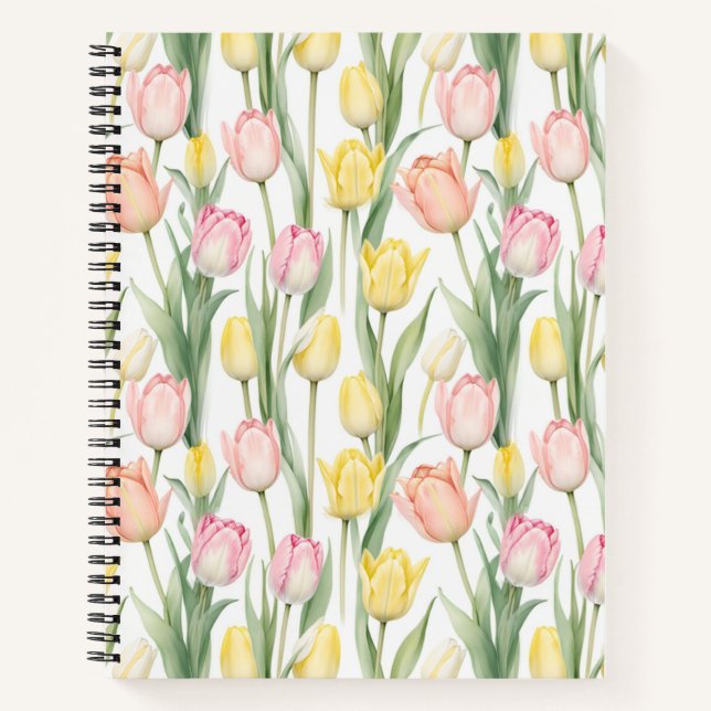 Pastellgelb und rosa Tulpen Notizbuch (Vorderseite)