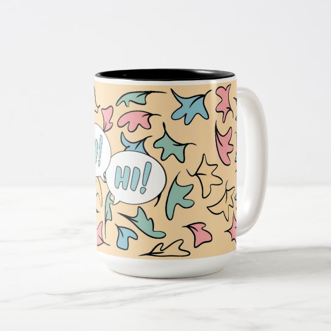 Pastellgelbe Blätter Zweifarbige Tasse (VorderseiteRechts)