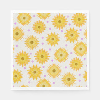Pastellgelbe Daisy Lila Dot Hand gezogen Serviette