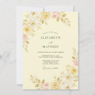 Pastellgelbe Florale Umarmung Hochzeit Einladung