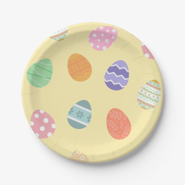 Pastellgelbe Osterfeier Die Ostereier Pappteller (Vorderseite)