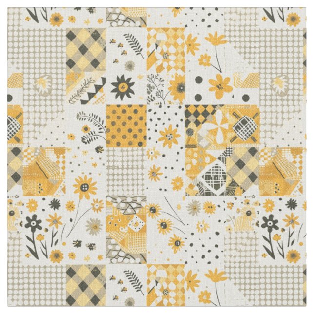 Pastellgelbe Patchwork-Vintage-Decke Stoff (Nahaufnahme)