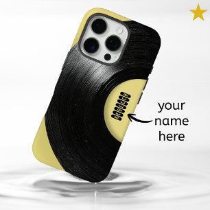 Pastellgelbe Retro-Schallplatte mit individuellem iPhone 16 Pro Hülle