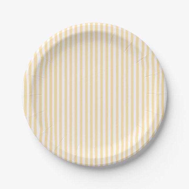 Pastellgelbe Streifen Pappteller (Vorderseite)
